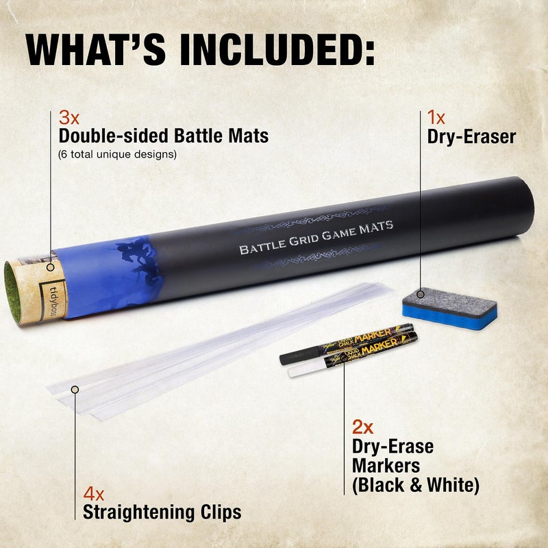 Tidyboss DND Expansion Pack  3 X Double Sides 24x 36 Game Grid Mat  6 Terrains with Lava Sea Forest Cave Swamp and Desert  Includes 2 x Dry Erase Markers Eraser and Clips - Image 3