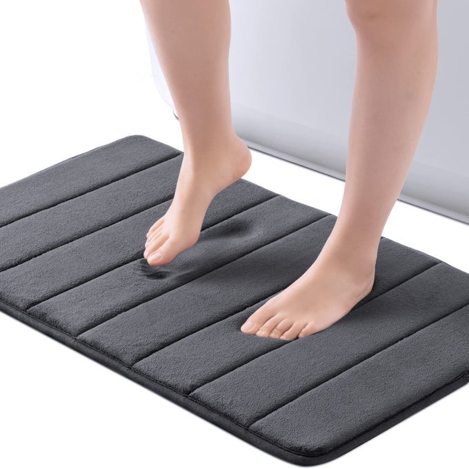 MEMORY FOAM BATH MAT 17 X 24 WATER ABSORBENT SHOWER MAT THICK NON SLIP BATH RUGS WITH PVC BACKING ULTRA SOFT BATHROOM RUGS FOR FLOOR TUB CHARCOAL GRAY