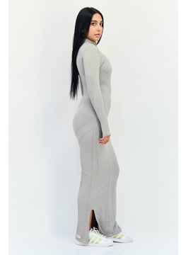 The Giving Movement Women Textured Contrast Seamless Maxi Dress, Grey  - Image 3