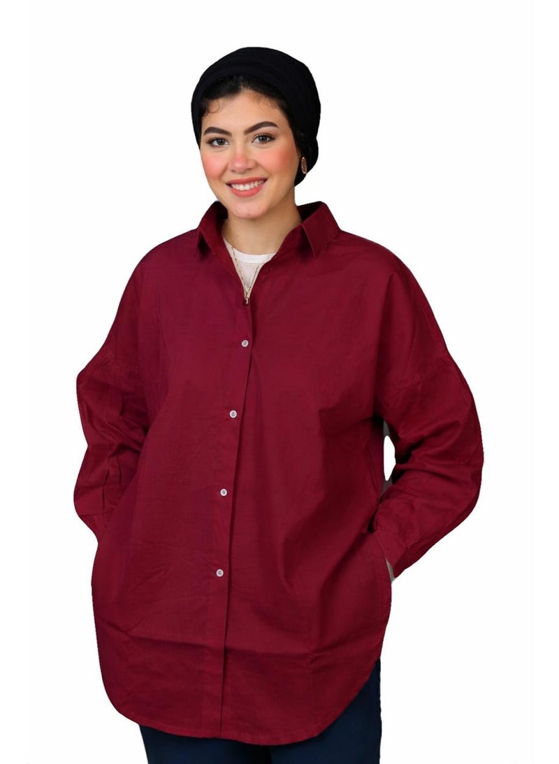 oversize women's shirt burgundy  - cotton material - Image 1