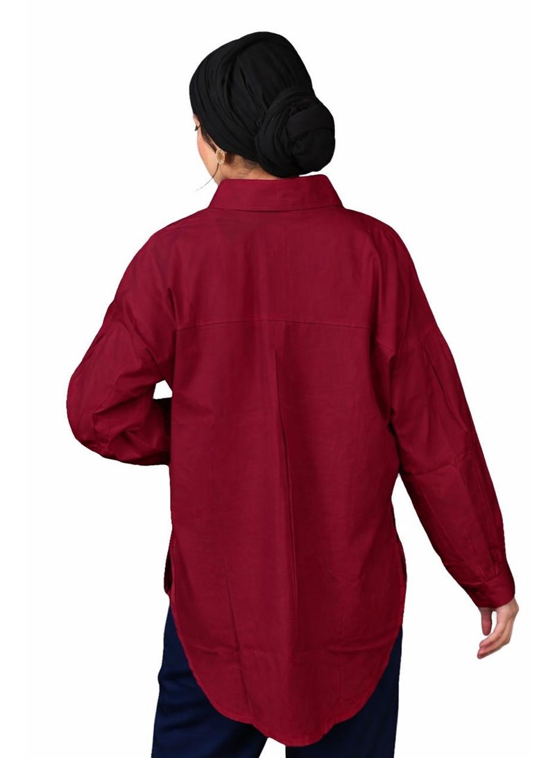 oversize women's shirt burgundy  - cotton material - Image 2