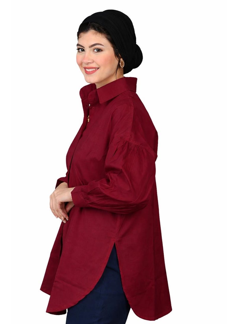 oversize women's shirt burgundy  - cotton material - Image 3