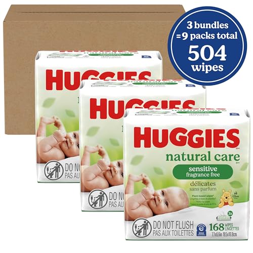 Huggies Natural Care Sensitive Baby Wipes, Unscented, Hypoallergenic, 99% Purified Water, 9 Flip-Top Packs (3 packs of 3), 504 Total Wipes (56 Wipes per pack), Packaging May Vary - Image 2