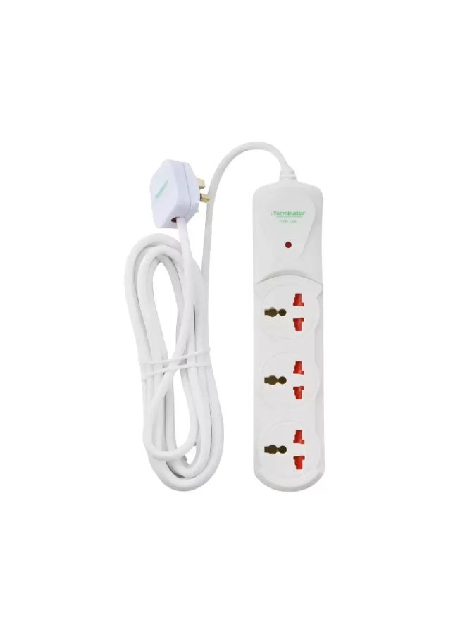 Terminator Terminator 3 Way Universal Power Extension Socket 5mtr Cable With Safety Shutter- White  - Image 1