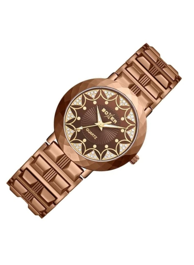 بوكسر ساعة بوكسر BX-073-7 للرجال، أنالوج، مينا بني أنيق مع حزام من الفولاذ المقاوم للصدأ، ساعة أنيقة ومتينة - Image 2