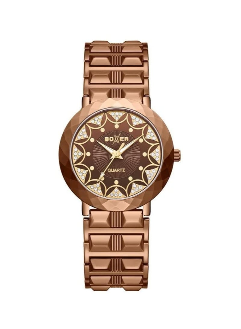 بوكسر ساعة بوكسر BX-073-7 للرجال، أنالوج، مينا بني أنيق مع حزام من الفولاذ المقاوم للصدأ، ساعة أنيقة ومتينة - Image 1