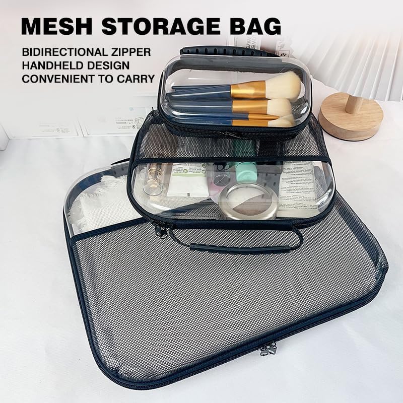 GDRKNP Arahome Premium PVC Zippered Mesh Storage Organizer - Heavy-Duty Hard Shell Travel Bags with Carry Handles for Clothes, Cosmetics & Accessories - Image 3