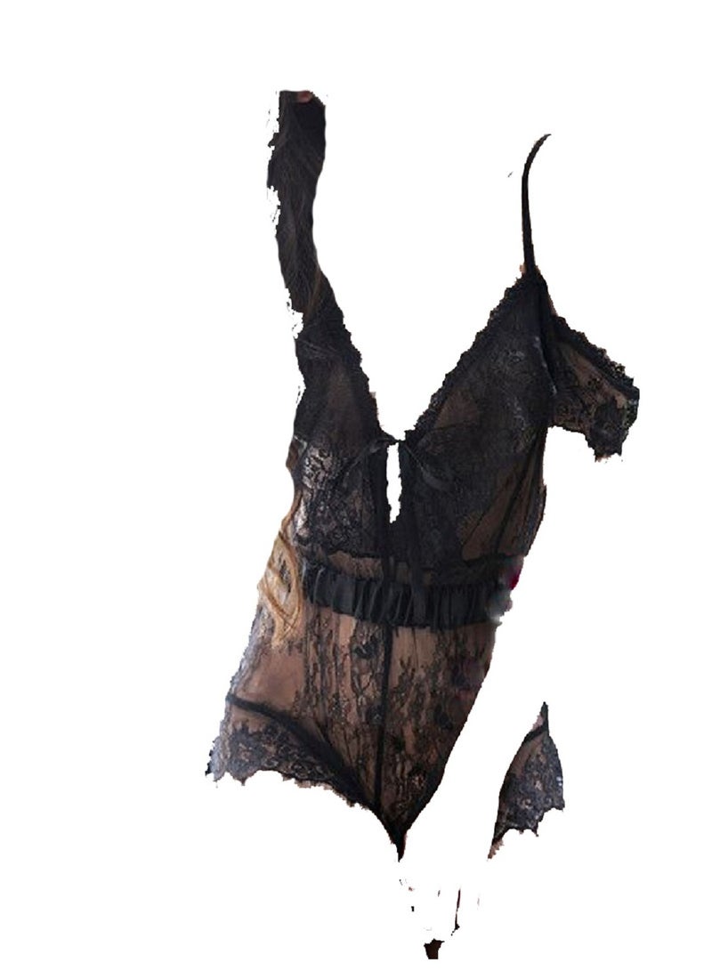 Women Sleeveless Contrast Mesh Halter Romper Short Jumpsuit.  - Image 1