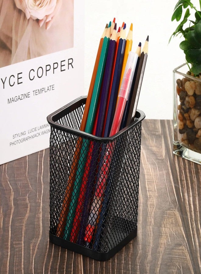 EastyGold Pen Holder Metal Pencil Organizer Mesh Cup Hollow Desktop Storage Bucket Stationery Office Square Container for Students Officer - Image 4
