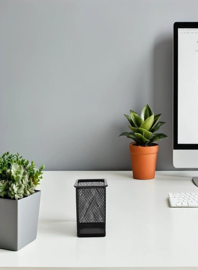 EastyGold Pen Holder Metal Pencil Organizer Mesh Cup Hollow Desktop Storage Bucket Stationery Office Square Container for Students Officer - Image 5