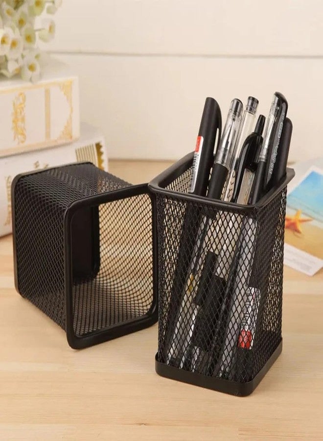 EastyGold Pen Holder Metal Pencil Organizer Mesh Cup Hollow Desktop Storage Bucket Stationery Office Square Container for Students Officer - Image 3