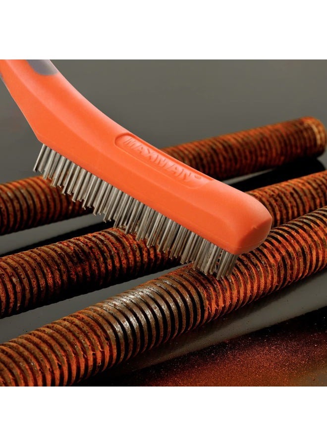 MAXMAN Wire Brush Set,Heavy Duty Carbon Steel and Stainless Steel Wire Scratch Brush for Cleaning Rust with 10" Curved Plastic Handle,2 PCs - Image 2