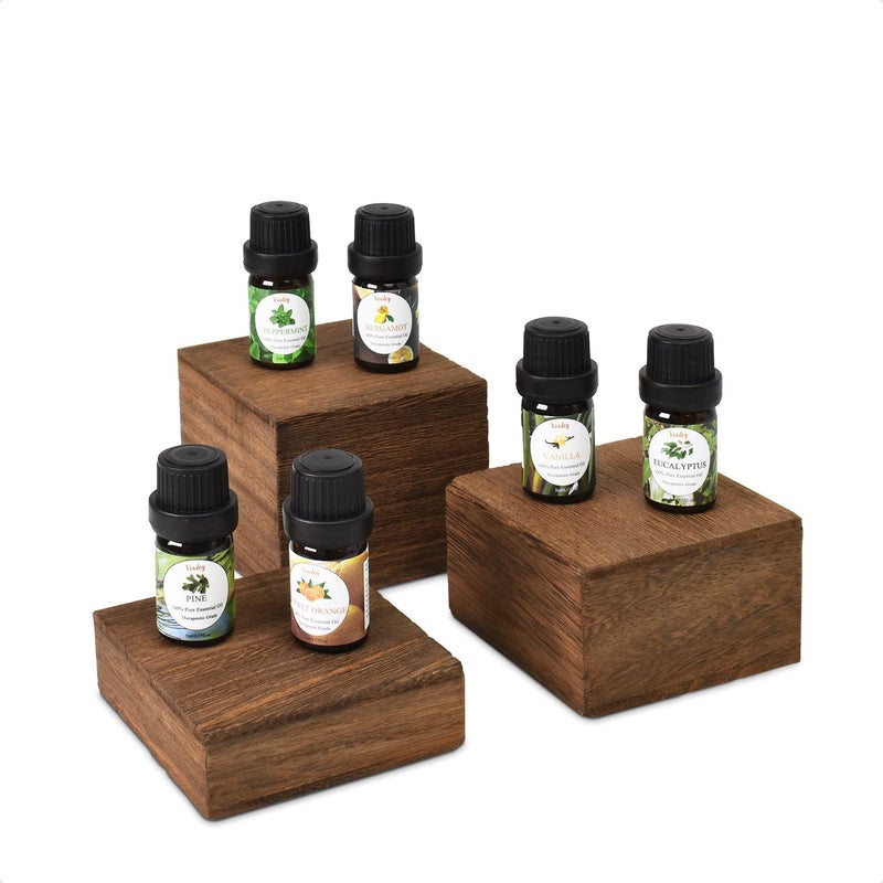 Mooca MOOCA Customizable Wooden Display Risers Set  3 Different Height Stands for Jewelry Watches Cosmetics and Accessory Brown Color 