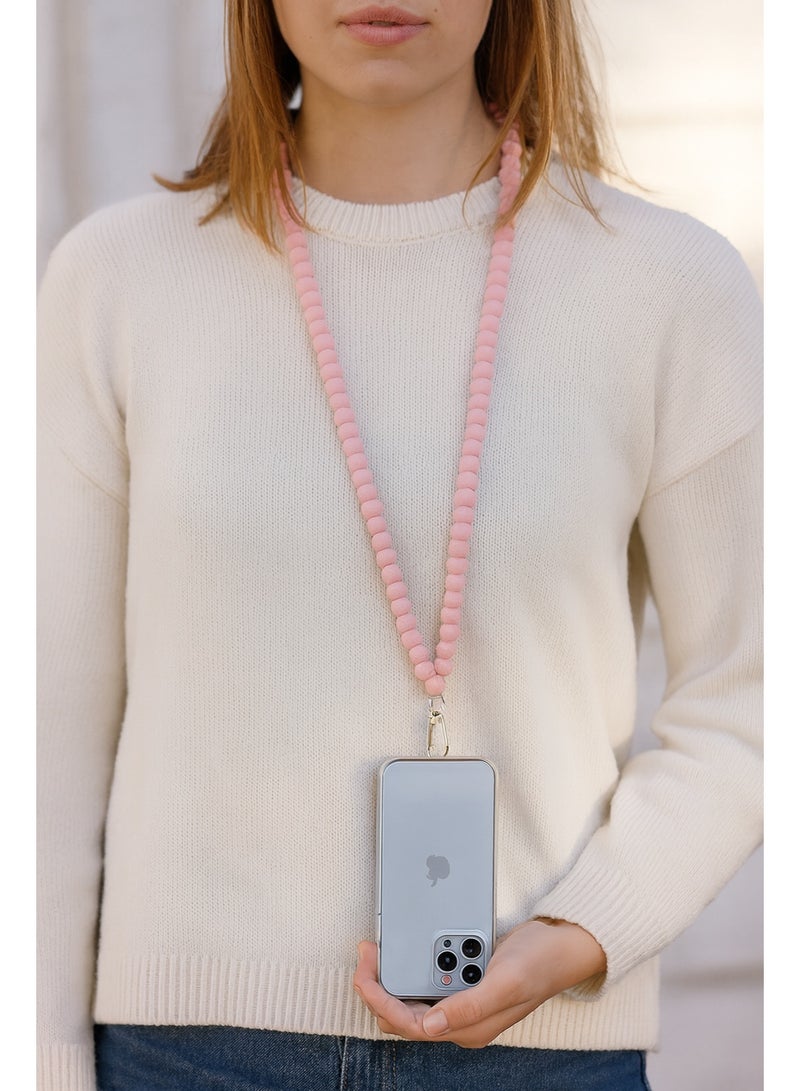 سلسلة موبايل طويلة بينك – خرز سيليكون ناعم للارتداء حول الرقبة أو الجسم مع خطاف معدني قوي - Image 1