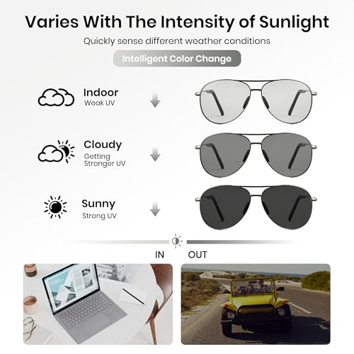 Cyxus Phtotchromic Aviator Sunglasses for Men Polarized Lens UV Protection Trendy Pilot Shade Frame（1489i08 Gunmetal） - Image 4
