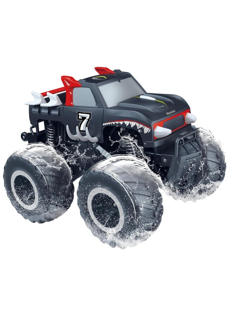 Taizz Ventures سيارة بيك أب وحش RC مقاومة للماء 1:16 - سيارة تحكم عن بعد 4WD برمائية، ألعاب سيارات خارج الطريق، سرعة عالية، مضادة للصدمات، قابلة لإعادة الشحن، هدية مركبة لجميع التضاريس للأطفال من عمر 6-12 سنة - سوداء - Image 1