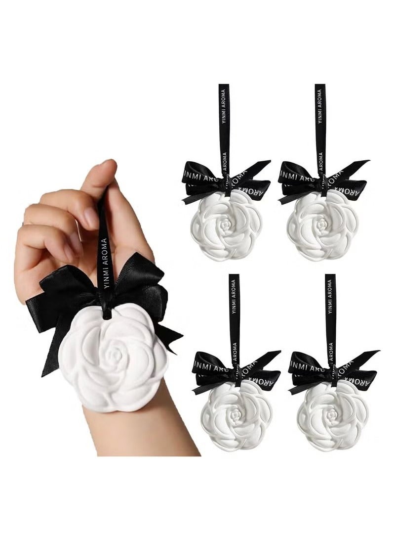 Car Air Fresheners for Women and Men 4 PCS Camellia Car Rearview Mirror Aromatherapy Pendant Aromatherapy Pendant Car Decor Cute Car Accessories - Image 1