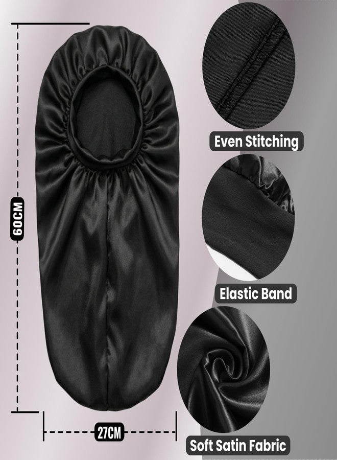AILONSHAWN Black Silk Long Bonnet for Sleeping Women Braid Bonnet XL Large Satin Hair Bonnets for Sleeping Long Hair Silk Sleep Night Cap - Image 2