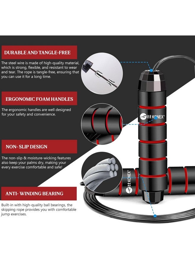 Konex Adjustable Skipping Rope for Men & Women | Jumping Rope for Fitness, Home & Gym Workouts (Red) - Image 2