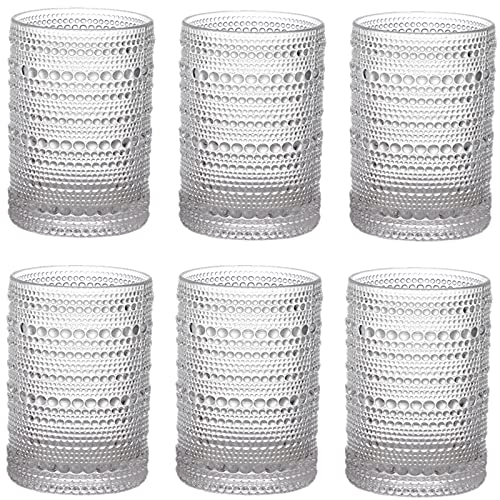 ZOOFOX Set of 6 Vintage Drinking Glasses, 13 oz Clear Hobnail Glasses Tumbler, Embossed Design Glassware for Beverages, Water, Juice, Beer, Cocktail, Whiskey and Milk - Image 1