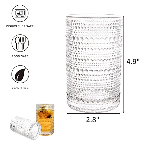 ZOOFOX Set of 6 Vintage Drinking Glasses, 13 oz Clear Hobnail Glasses Tumbler, Embossed Design Glassware for Beverages, Water, Juice, Beer, Cocktail, Whiskey and Milk - Image 2