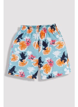 Gold Class Kidswear Water Lily & Frog Patterned Corded Lined Boys Swim Shorts  - Image 1