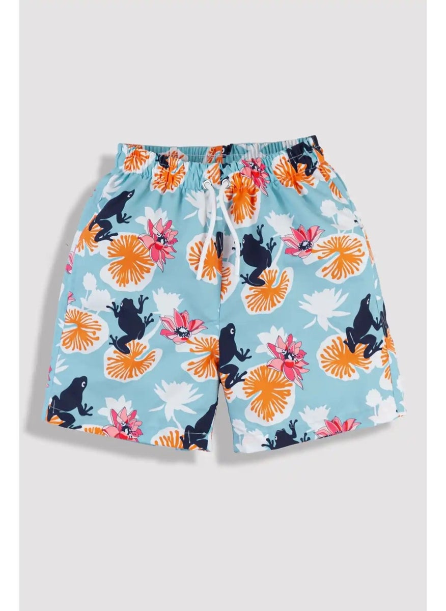 Gold Class Kidswear Water Lily & Frog Patterned Corded Lined Boys Swim Shorts  - Image 1