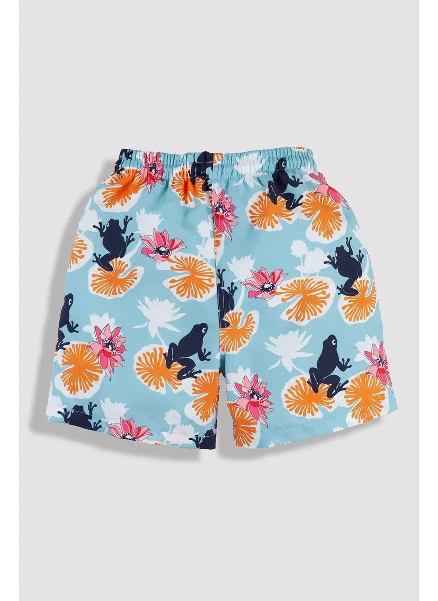 Gold Class Kidswear Water Lily & Frog Patterned Corded Lined Boys Swim Shorts  - Image 2