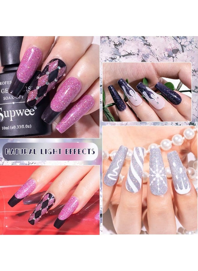 سوبوي مجموعة طلاء أظافر جل لامعة عاكسة لامعة لامعة ثلاثية الأبعاد جل طلاء أظافر ديسكو دايموند جل طلاء أظافر للحفلات مانيكير نقع من جل الأشعة فوق البنفسجية 6 ألوان 10 مل (0.33 أونصة سائلة) - Image 5