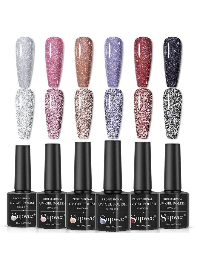 سوبوي مجموعة طلاء أظافر جل لامعة عاكسة لامعة لامعة ثلاثية الأبعاد جل طلاء أظافر ديسكو دايموند جل طلاء أظافر للحفلات مانيكير نقع من جل الأشعة فوق البنفسجية 6 ألوان 10 مل (0.33 أونصة سائلة) - Image 1