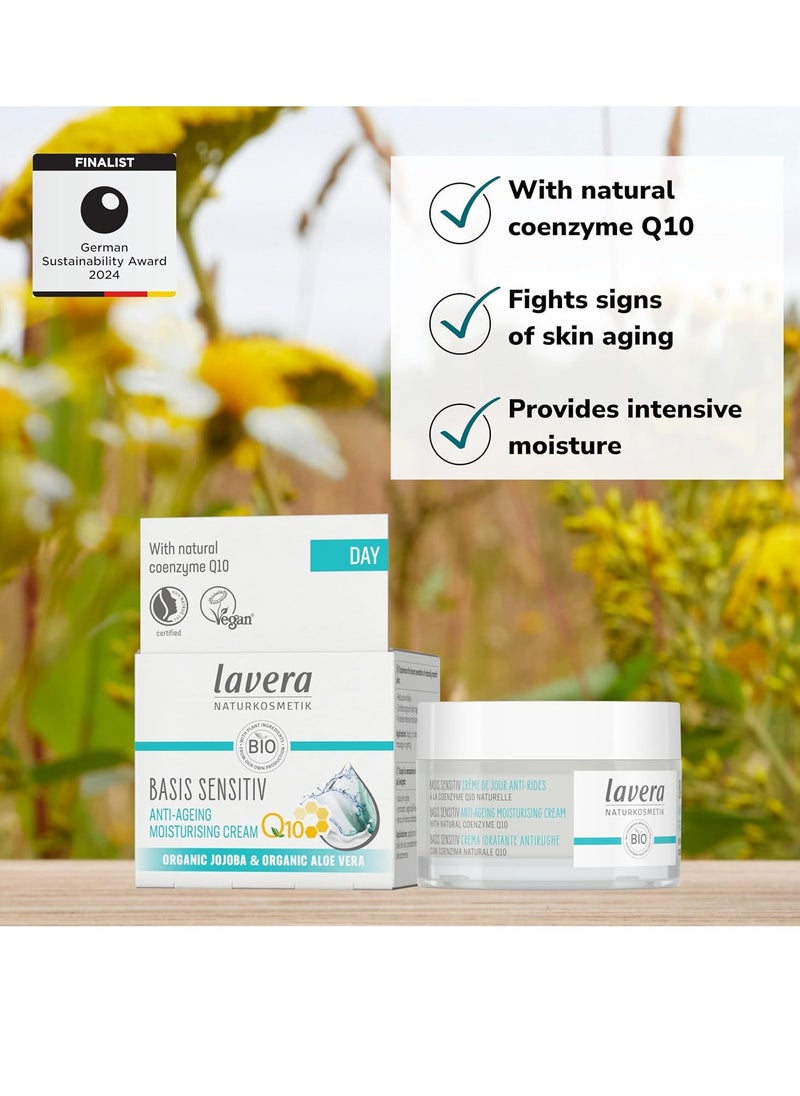 lavera lavera Basis Sensitve Anti Wrinkle Moisturizing Cream - Face Cream with Q10 & Aloe Vera - Moisturizing Facial Cream - Anti Aging Cream - PETA Certified - Vegan - Made in Germany - 1.7 Fl Oz  - Image 3