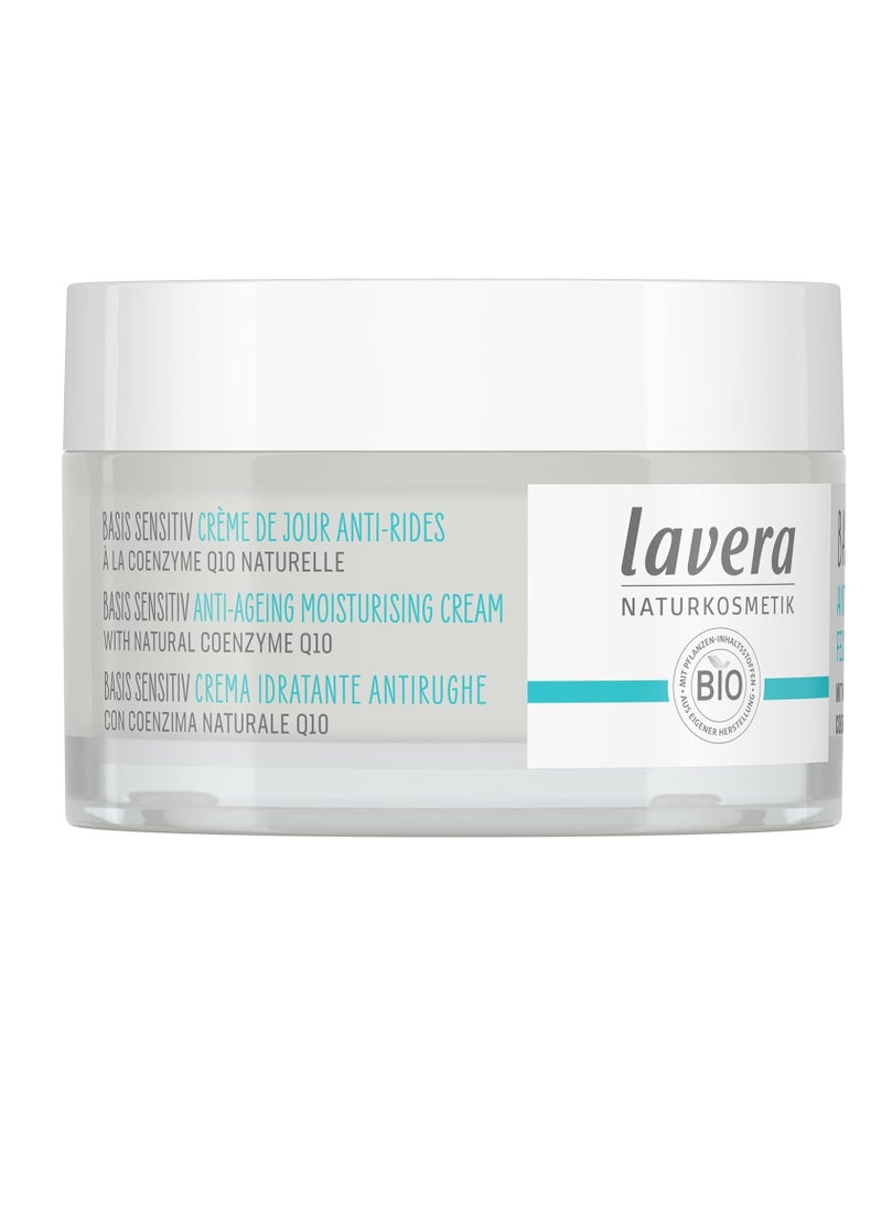 lavera lavera Basis Sensitve Anti Wrinkle Moisturizing Cream - Face Cream with Q10 & Aloe Vera - Moisturizing Facial Cream - Anti Aging Cream - PETA Certified - Vegan - Made in Germany - 1.7 Fl Oz  - Image 1