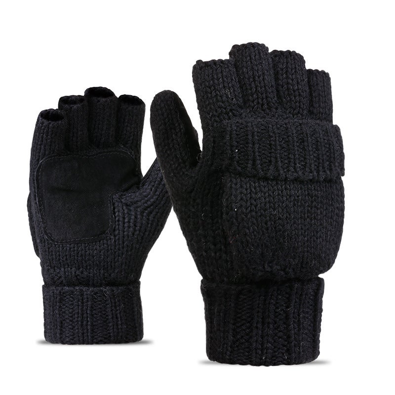 Unisex Wool Knitted Convertible Gloves Winter Warm D-Z07 black