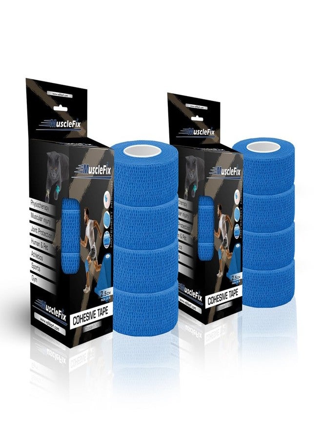 MuscleFix Breathable Self Adhesive Cohesive Bandage Wrap - Athletic Non-Woven for Sports, Medical Use, Injuries, Strains, Knee & Wrist Support, Ankle Sprains & Swelling - Suitable for Humans & Pets (4.5mtr ) (Blue, 2.5 cm (1" Inch) Pack Of 8) - Image 1