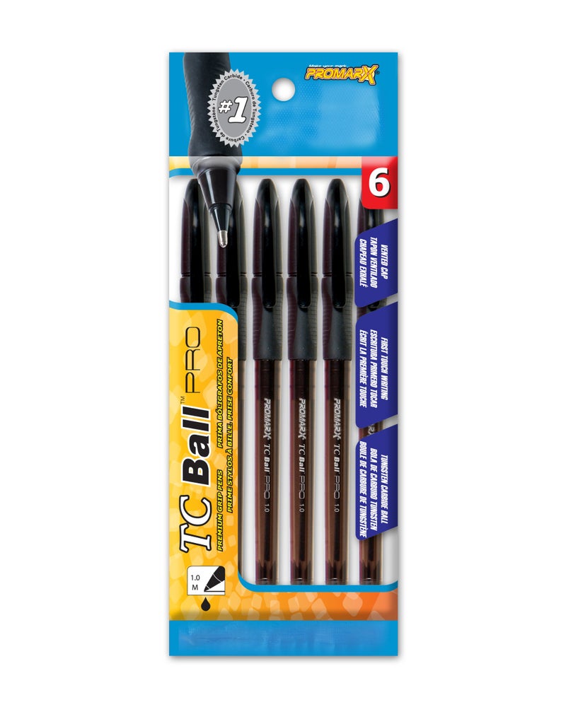 Kittrich Corporation Promarx Tc Ball Pro Grip Stick Pen, 1.0 mm, Black Ink, 6-Count (BP64-KF1P06-48)