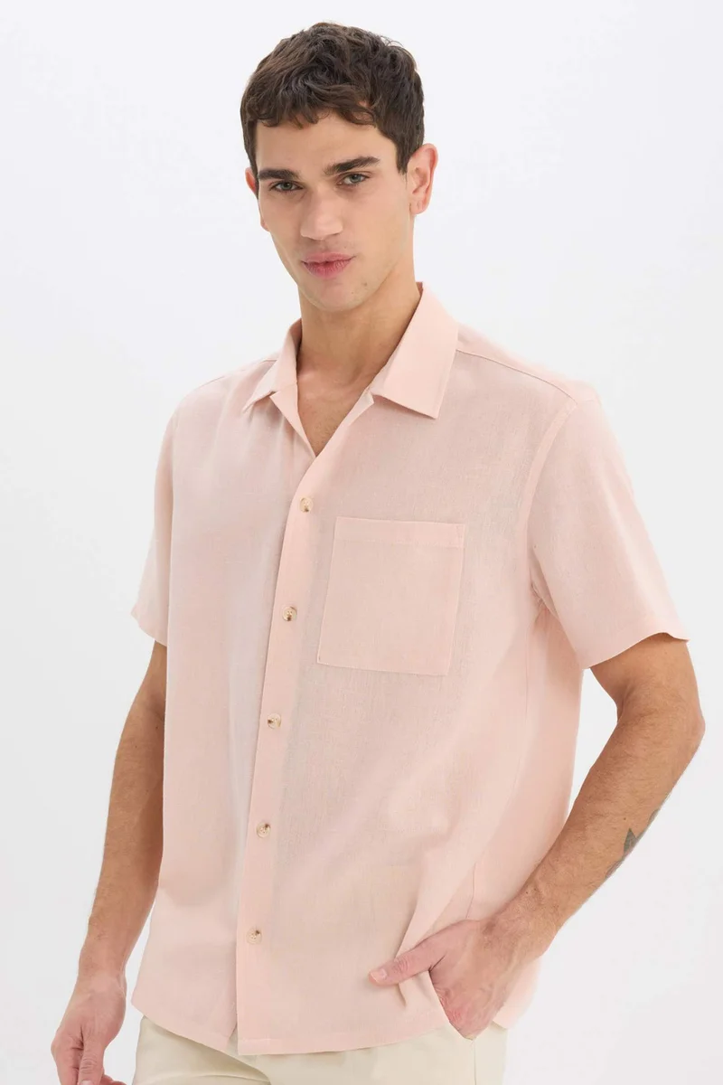DeFacto Relax Fit Polo Collar Linen Look Summer Shirt
