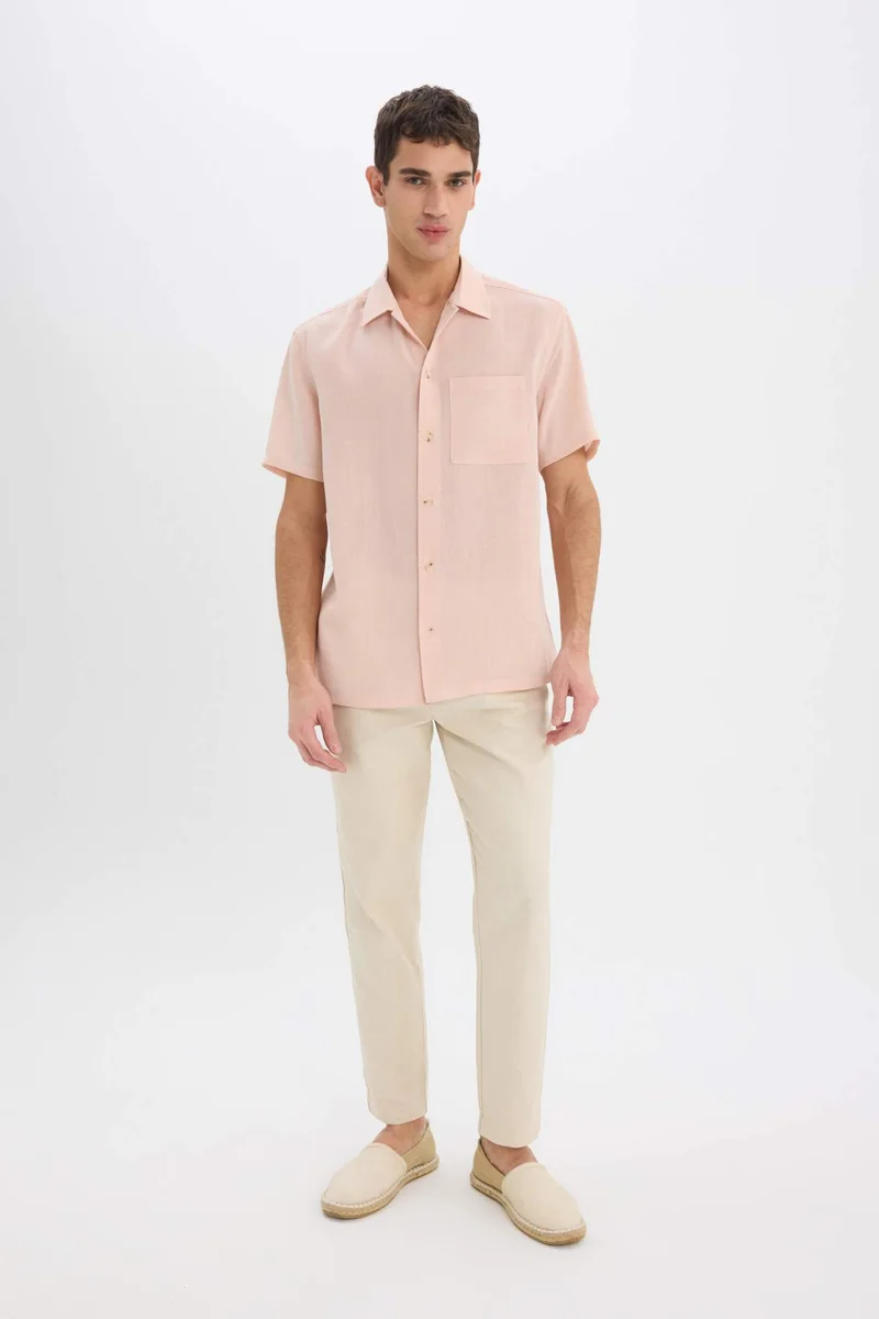 DeFacto Relax Fit Polo Collar Linen Look Summer Shirt