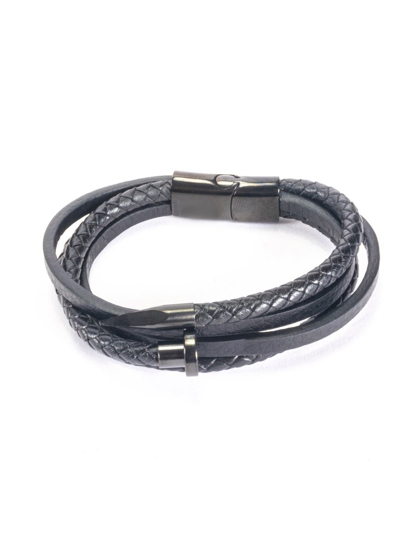 The Black Pearl Accessories - Stainless Steel Leather Bracelet Black Nail Shape For Him - Image 1