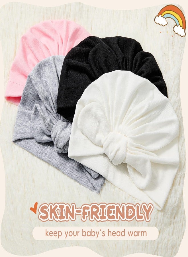 Zando قبعات زاندو للبنات 4 قطع مع فيونكة كبيرة قبعات قطنية قابلة للتنفس للمواليد الجدد قبعة مستشفى قبعة توربان للأطفال 0-2T 4 حزمة - Image 3