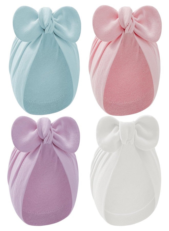 Zando قبعات زاندو للبنات 4 قطع مع فيونكة كبيرة قبعات قطنية قابلة للتنفس للمواليد الجدد قبعة مستشفى قبعة توربان للأطفال 0-2T 4 حزمة - Image 1