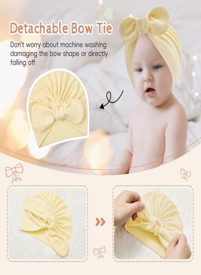 Zando قبعات زاندو للبنات 4 قطع مع فيونكة كبيرة قبعات قطنية قابلة للتنفس للمواليد الجدد قبعة مستشفى قبعة توربان للأطفال 0-2T 4 حزمة - Image 2