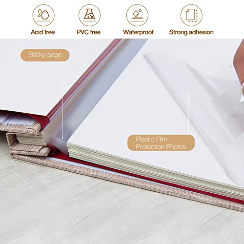 potricher 13.2x12.8 Inch Self Adhesive Photo Album Linen Cover 80 Pages Sticky 3x5 4x6 5x7 6x8 8x10 8.5x11 Magnetic DIY Scrapbook Photo Album with A Metallic Pen (Beige) - Image 4