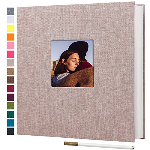 potricher 13.2x12.8 Inch Self Adhesive Photo Album Linen Cover 80 Pages Sticky 3x5 4x6 5x7 6x8 8x10 8.5x11 Magnetic DIY Scrapbook Photo Album with A Metallic Pen (Beige) - Image 1