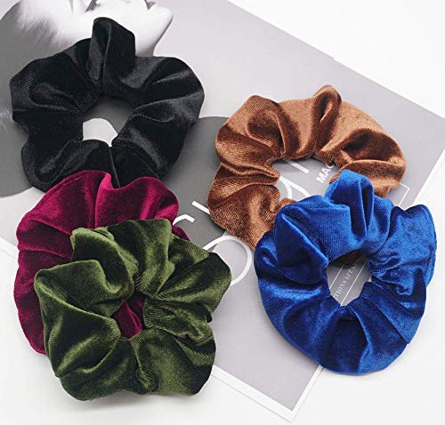BeliciaVelvet Hair Scrunchies for Women Soft Velvet Scrunchie Set Solid Color Hair Ties Ponytail Hair Bands Elastic Big Large Fashion Boutique Daily Winter Fall Holiday Scrunchy Pack of 5 - Image 1