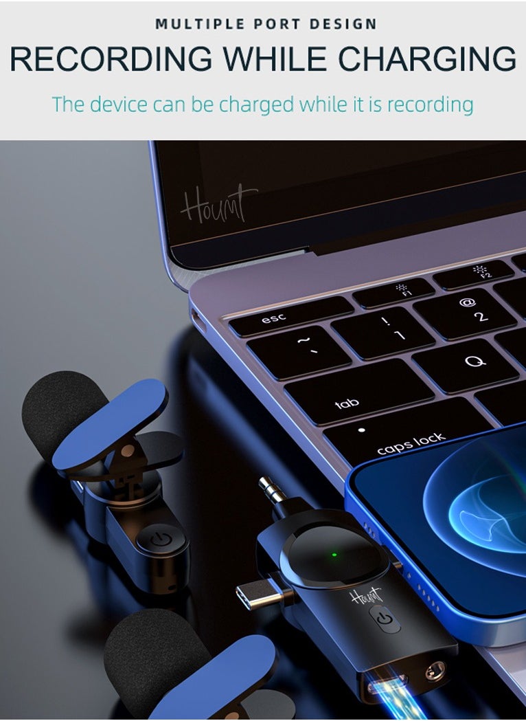 Houmt - Clip On Microphone Wireless Lavalier Microphone For iPhone Laptop Computer iPhone Android Phone Camera Dual Wireless Microphones For Podcast Video Recording Youtube Tiktok Facebook Plug and Play - Image 1