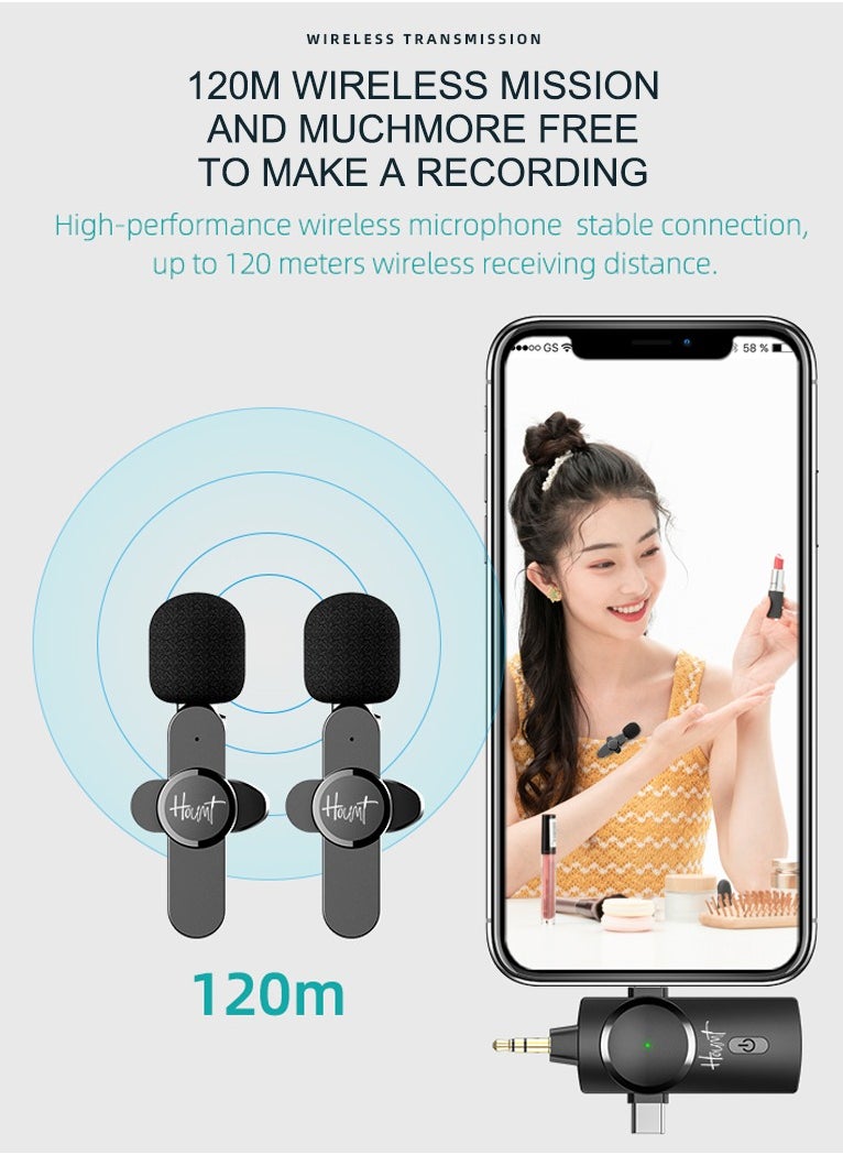 Houmt - Clip On Microphone Wireless Lavalier Microphone For iPhone Laptop Computer iPhone Android Phone Camera Dual Wireless Microphones For Podcast Video Recording Youtube Tiktok Facebook Plug and Play - Image 1
