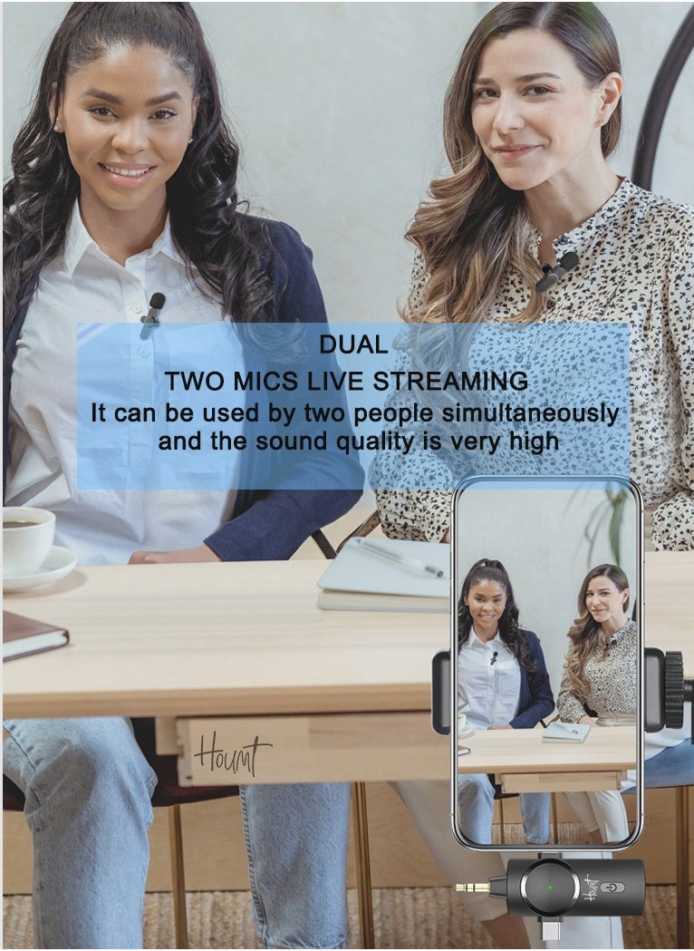 Houmt - Clip On Microphone Wireless Lavalier Microphone For iPhone Laptop Computer iPhone Android Phone Camera Dual Wireless Microphones For Podcast Video Recording Youtube Tiktok Facebook Plug and Play - Image 1