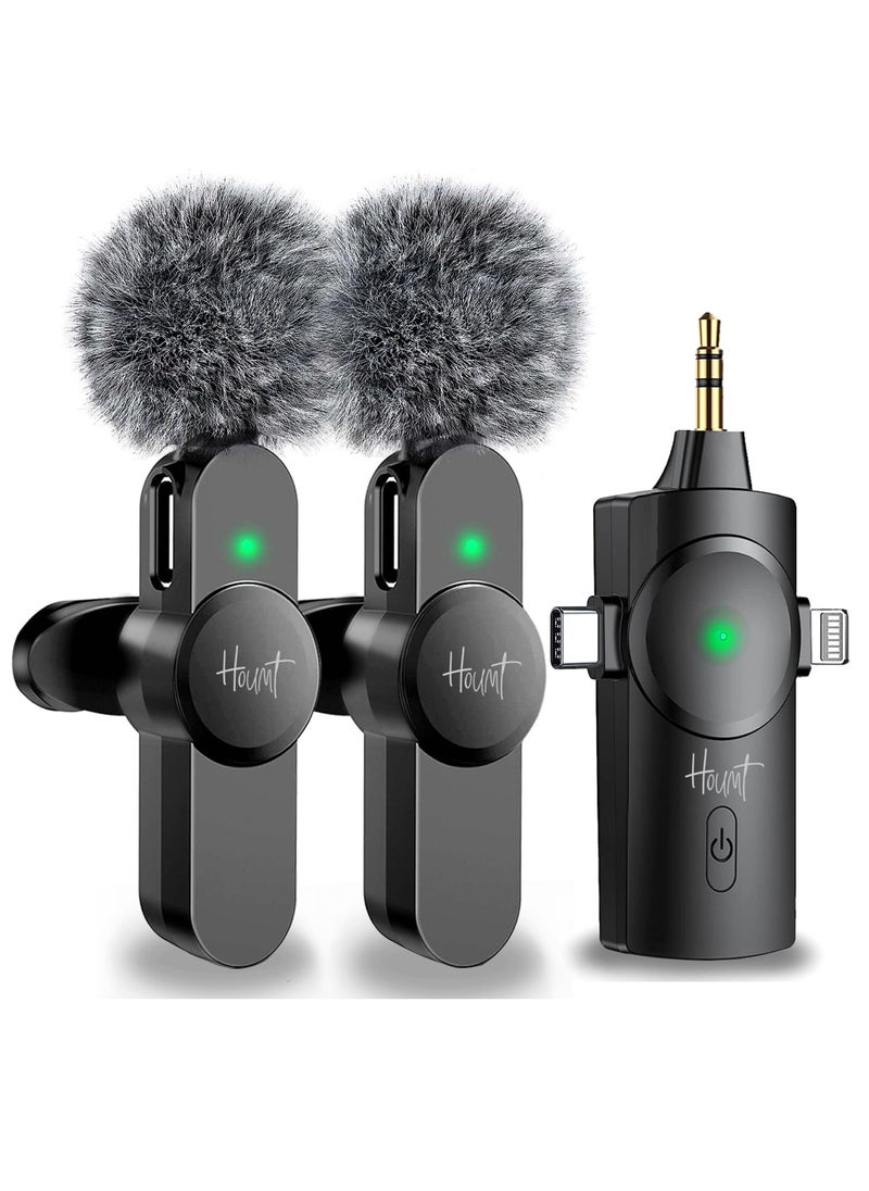 Houmt - Clip On Microphone Wireless Lavalier Microphone For iPhone Laptop Computer iPhone Android Phone Camera Dual Wireless Microphones For Podcast Video Recording Youtube Tiktok Facebook Plug and Play - Image 1