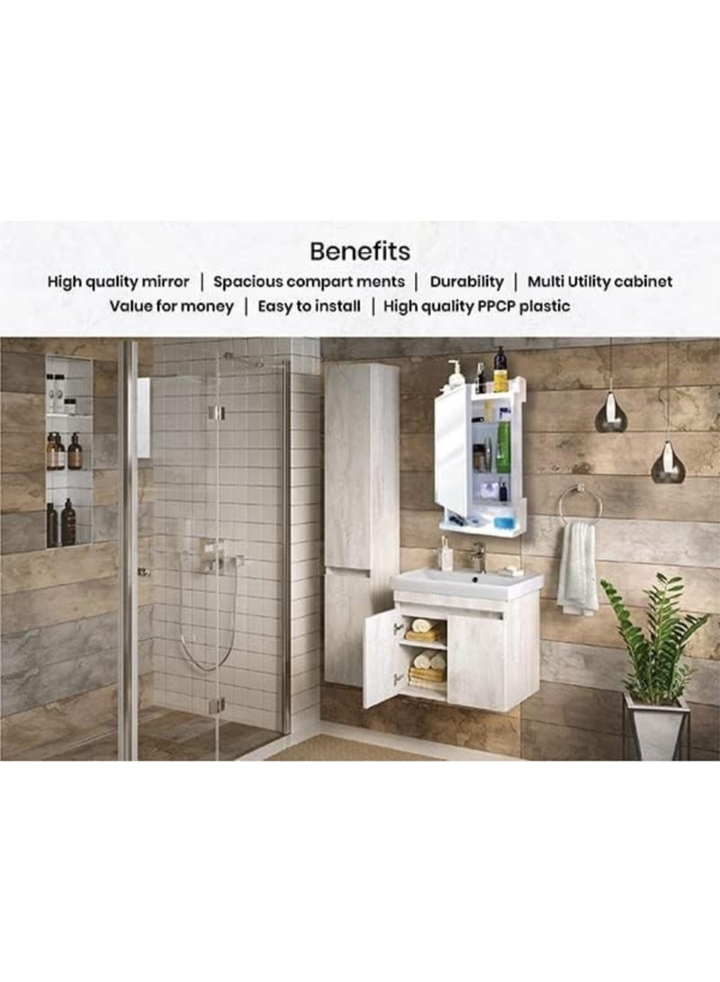 CIPLA PLAST Rich Look Bathroom Cabinet with Mirror White | Storage Organiser | Strong Plastic Bathroom Shelves Wall Mounted | Bathroom Accessories| Mirror Cabinet- (Made in India) - Image 3