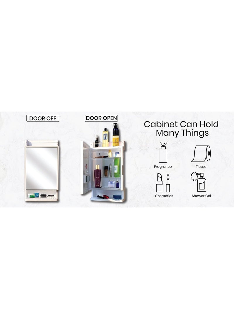 CIPLA PLAST Rich Look Bathroom Cabinet with Mirror White | Storage Organiser | Strong Plastic Bathroom Shelves Wall Mounted | Bathroom Accessories| Mirror Cabinet- (Made in India) - Image 2